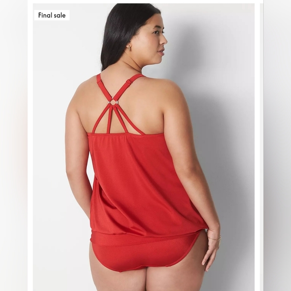 NWOT Lane Bryant Cacique Red Shimmer No Wire Blouson Tankini Size 14 - Picture 2 of 6